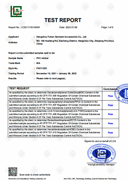 TSCA color fastness test