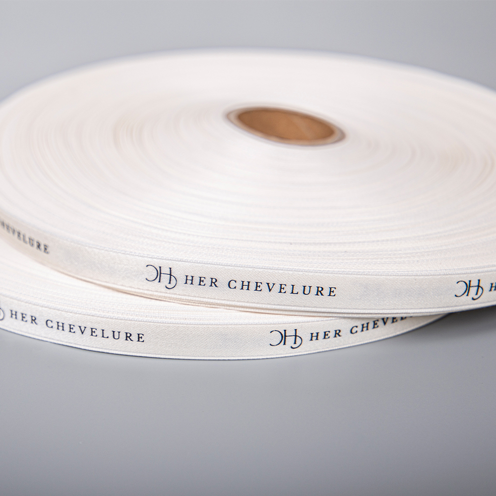 Ribbon Tape Factory Custom Matte Printed Luxury Cotton Polyester Ribbon With Black logo Printed for Gift Box Packaging