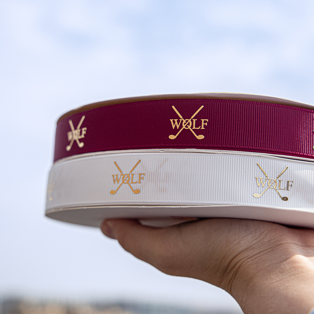 Custom 100% Recycled Polyester Grosgrain Satin Ribbon Embossed Printed for Decoration with Personalized Logo Brand