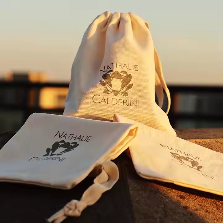 Custom logo Silk Screen Print Cotton Pouch Drawstring Makeup Bag Small Cotton Bag Packaging for Jewelry
