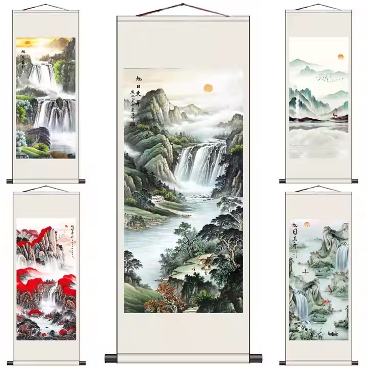 High Quality Ancient Traditional Chinese Silk Scroll Painting Printed Wall Decoration Clothing Garments Famous High Quality